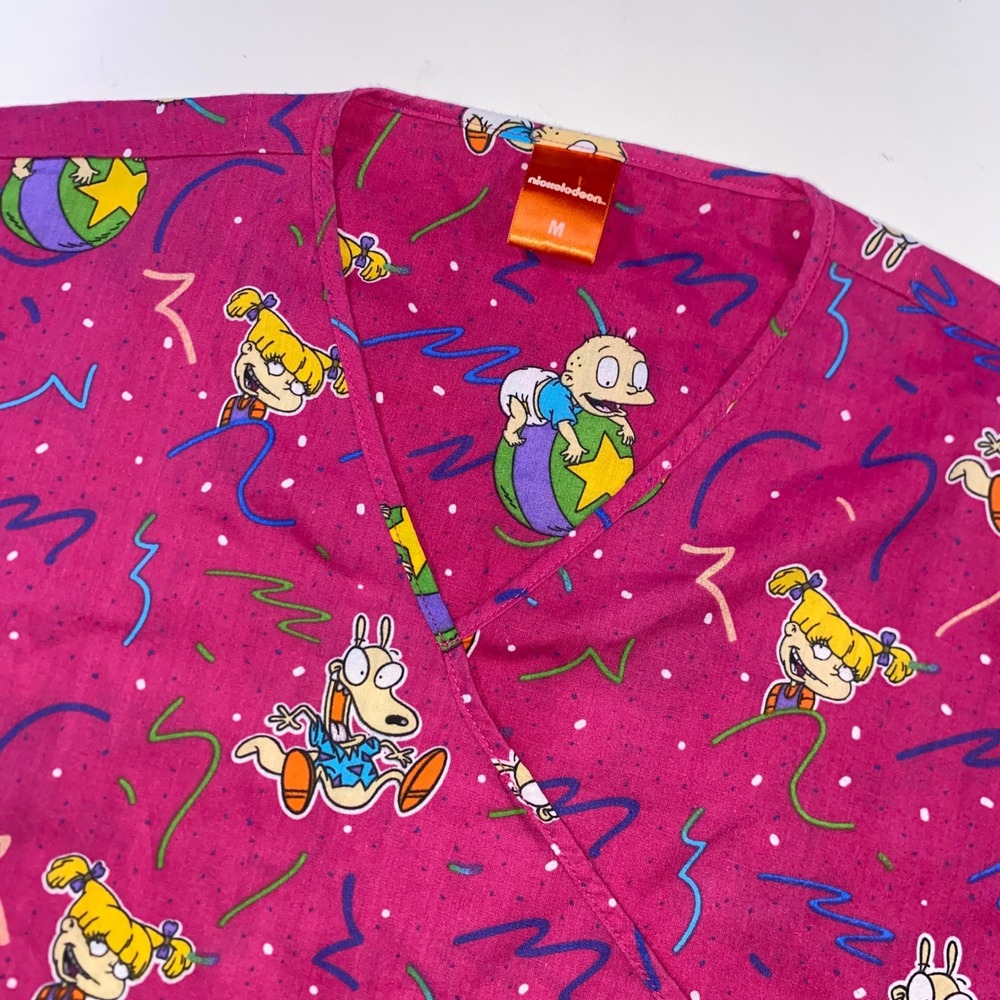 Nickelodeon Rugrats Rockos Modern Life Pink Wrap Scrub Top Womens Medium S200